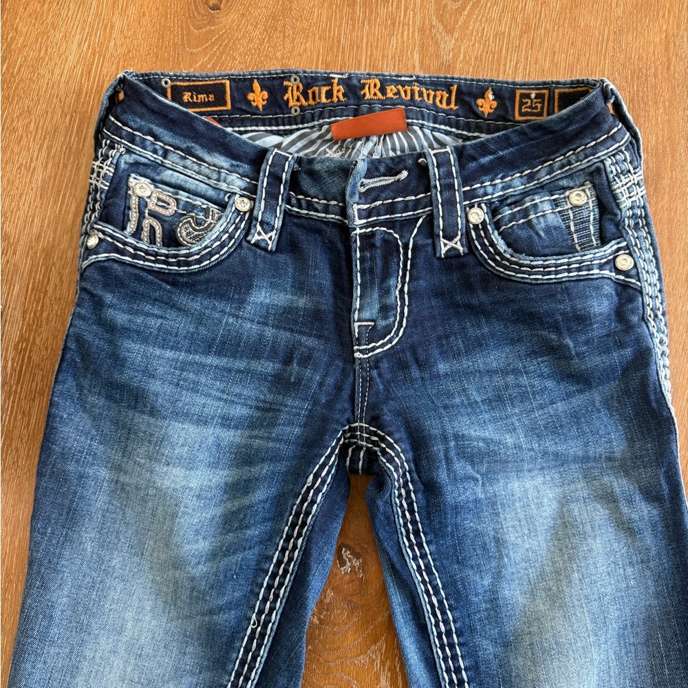 Rock Revival Boot Cut Jeans with White Stitching Detail
